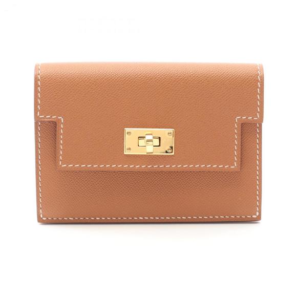 Hermes Hermès Kelly Pocket Slim Gold Wallet/Coin Case Wallet Veau Madame Wome... - Picture 1 of 6